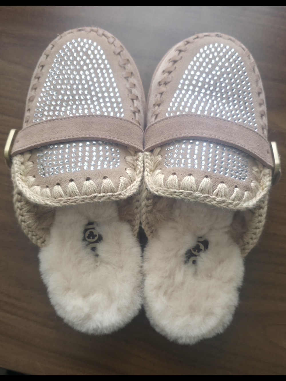 Mou Tan Rhinestone Faux-Fur Slip-On Mules